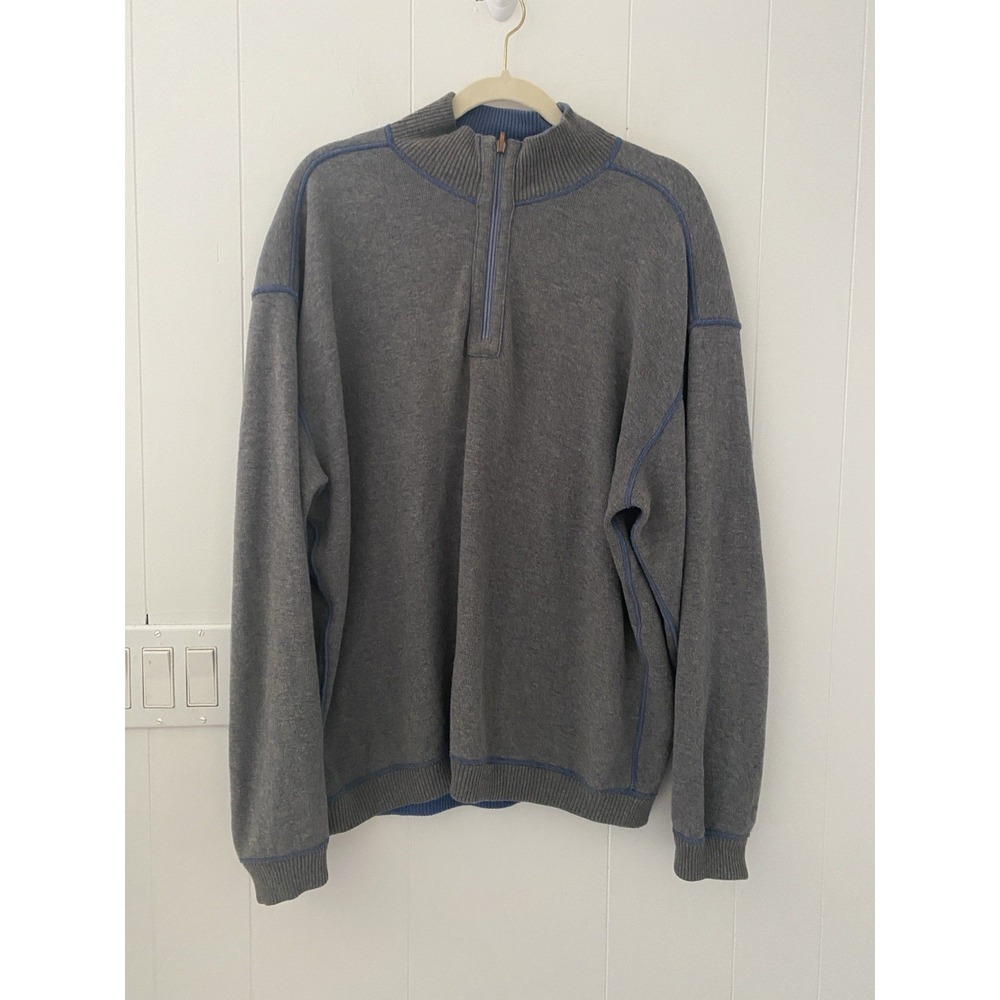 Tommy Bahama Men's 1/4 Zip Reversible Sweater‎ Blue Gray Size Large